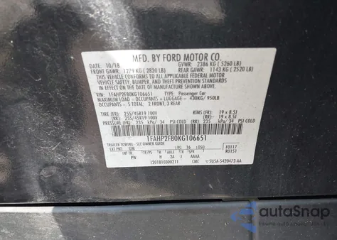 2019 Ford Taurus Limited из США, поврежденный, VIN 1FAHP2F80KG106651